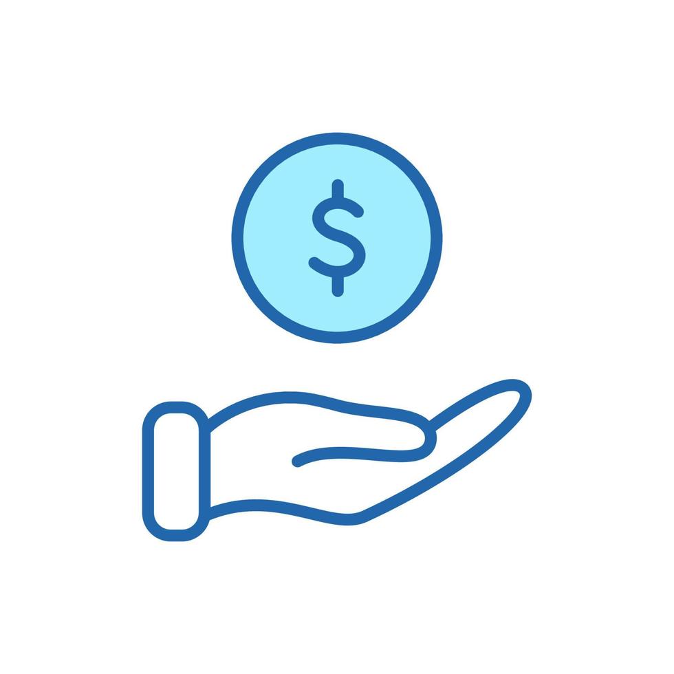 Hand with Dollar Coin line icon. Charity and Donation Concept. Financial Help for Needy. Sponsorship Supporter Linear Icon. Editable Stroke. Vector illustration.