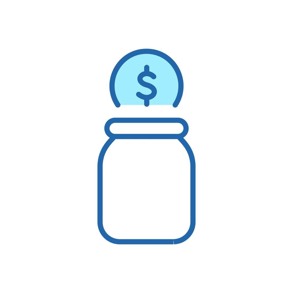Moneybox with Falling Coin Line Icon. Glass Jar for Collect Money Linear Pictogram. Bottle for Save Cash Outline Icon. Editable Stroke. Isolated Vector Illustration.