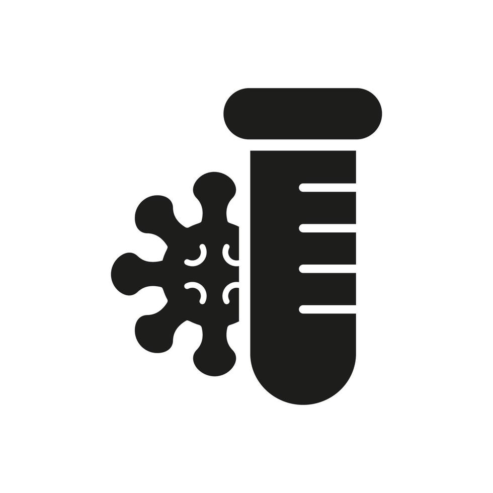 Blood Test Tube and Virus Bacteria Black Pictogram. Covid Pcr Test Silhouette Icon. Medical Examination for Disease. Flu, Coronavirus Analysis for Laboratory. Isolated Vector illustration.