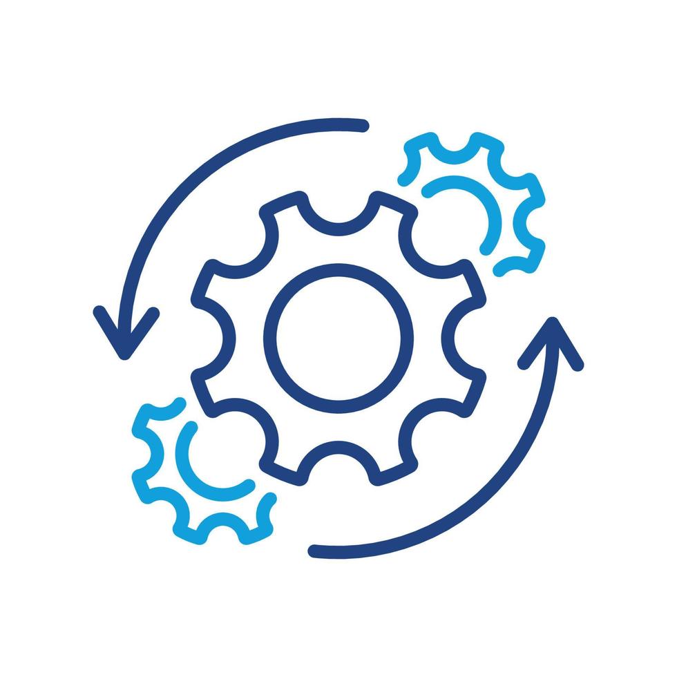 Gear and Round Arrow Business Technology Process color Line Icon. Workflow Cog Wheel Symbol Linear Pictogram. Circle Gear Work Progress Outline Icon. Editable Stroke. Isolated Vector Illustration.