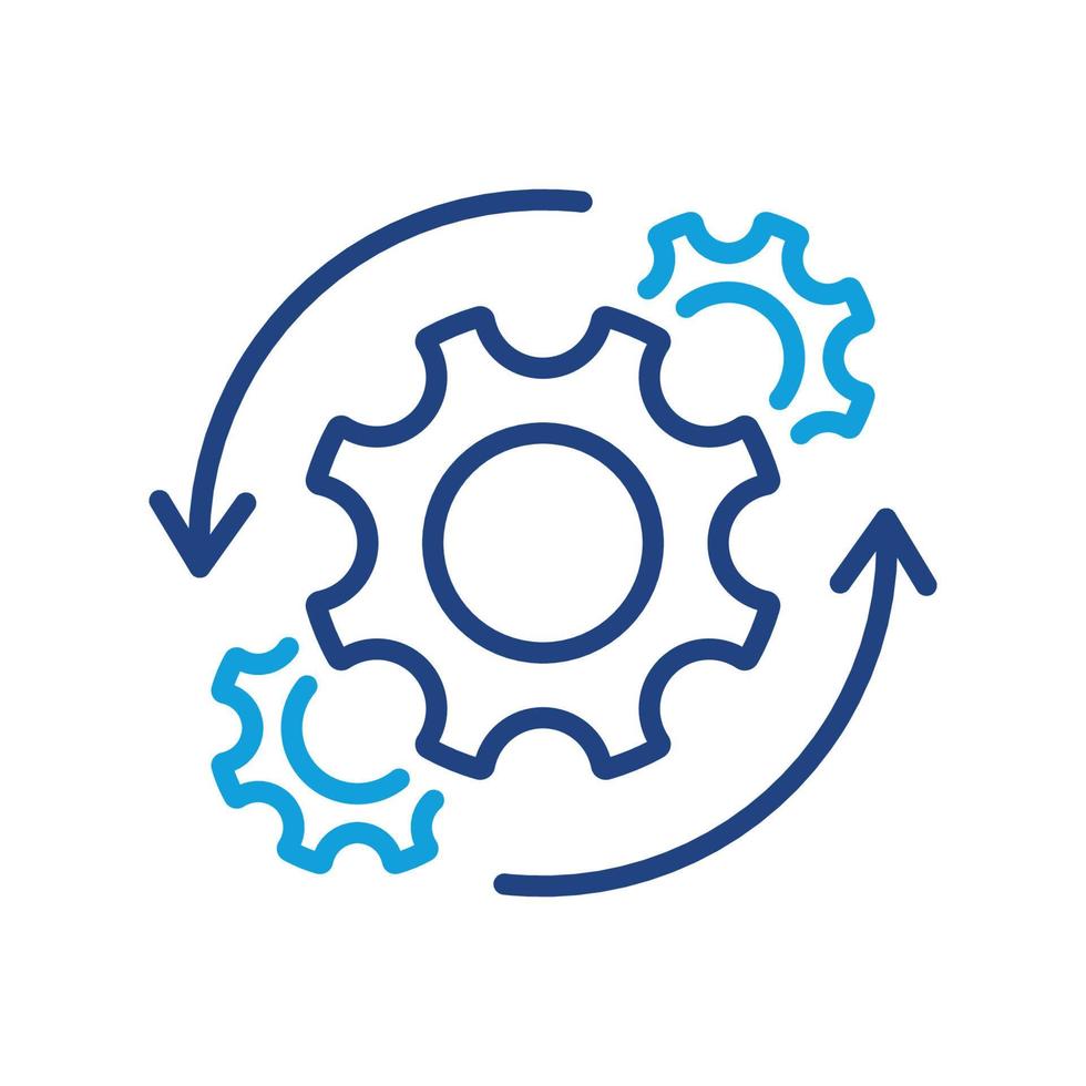 Gear and Round Arrow Business Technology Process color Line Icon. Workflow Cog Wheel Symbol Linear Pictogram. Circle Gear Work Progress Outline Icon. Editable Stroke. Isolated Vector Illustration.