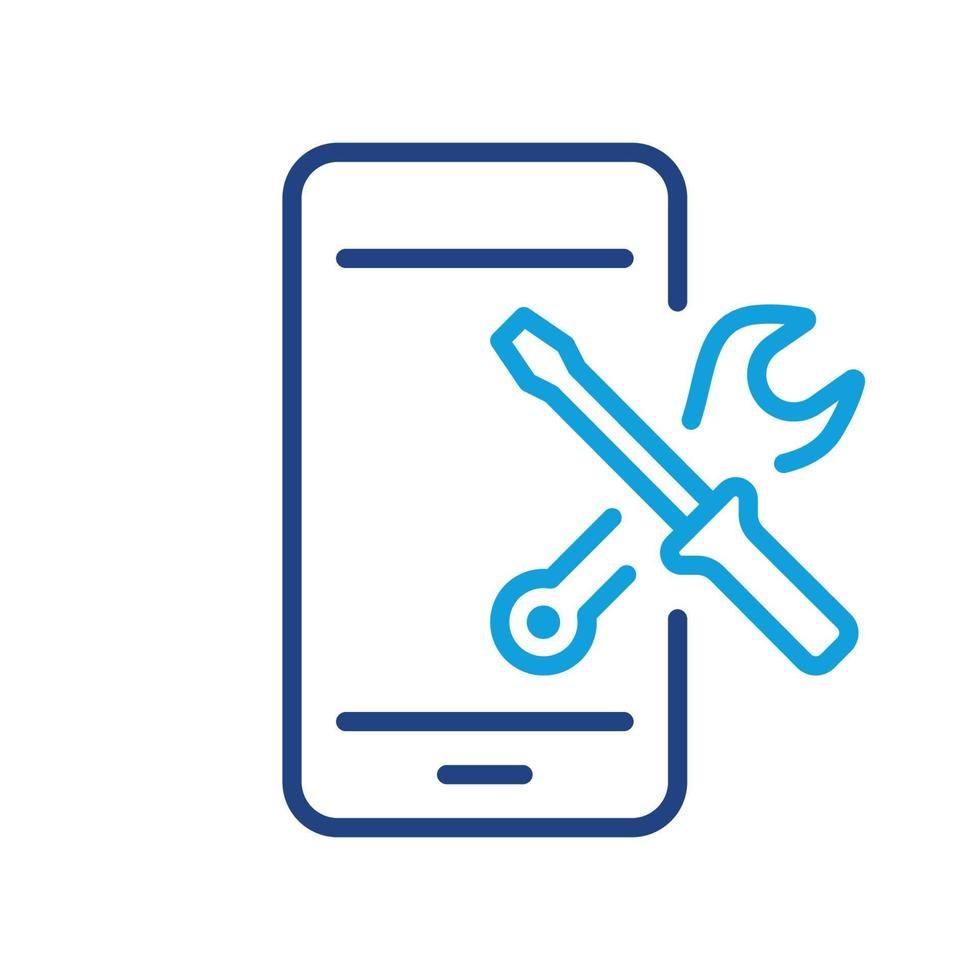 Setting Up Applications on Mobile Phone color Line Icon. Service of Software Smartphone Linear Pictogram. Configuration and Technical Support of Cell Phone. Editable stroke. Vector Illustration.