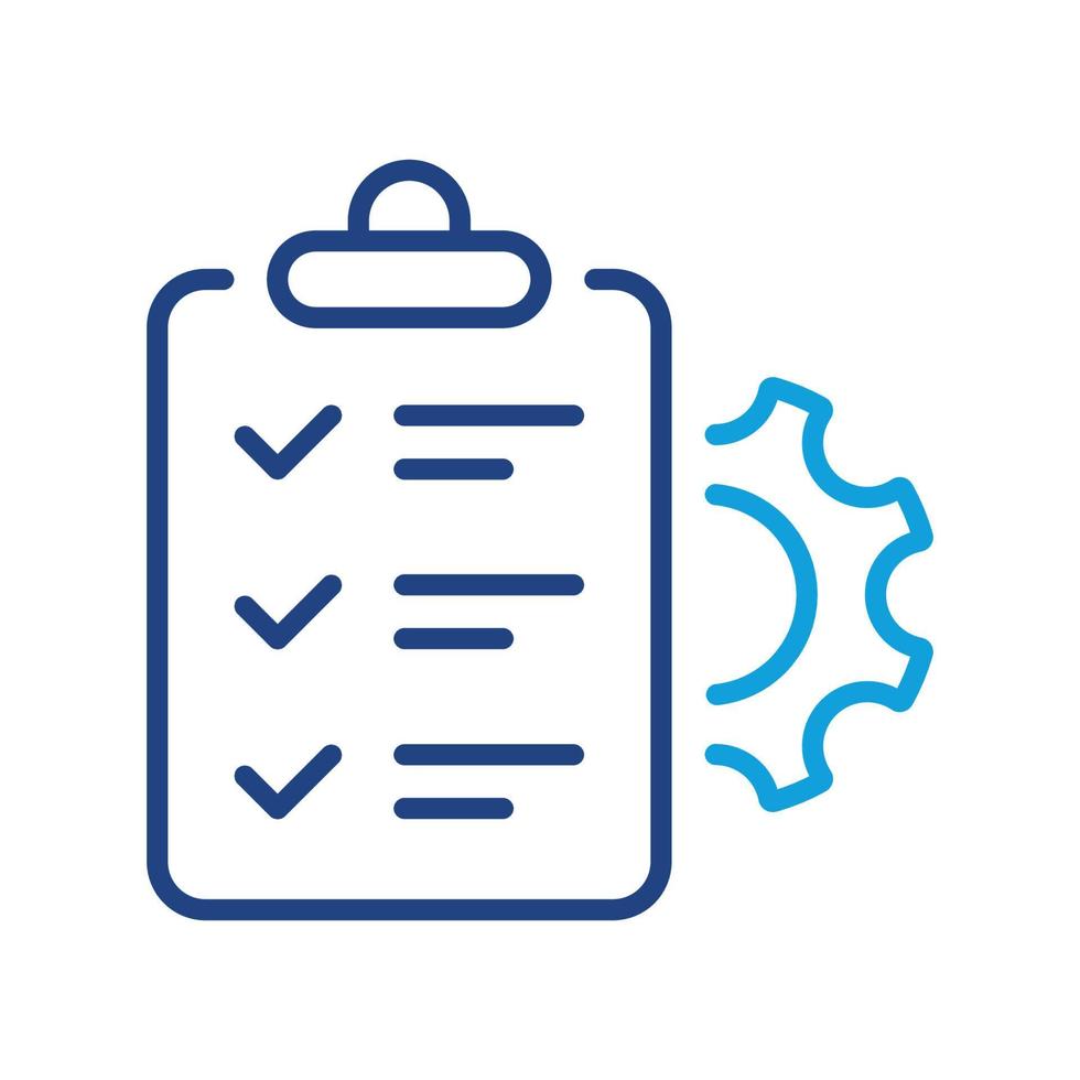 engranaje, portapapeles, icono de línea de lista de verificación de configuración de proyecto de lápiz. lista de verificación y pictograma lineal del plan de gestión de la rueda dentada. icono de esquema de documento de control. trazo editable. ilustración vectorial aislada. vector