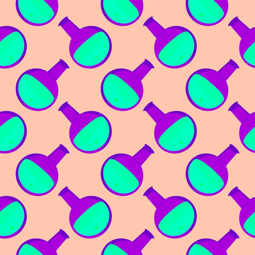Virus in a flask, seamless pattern on orange background. vector