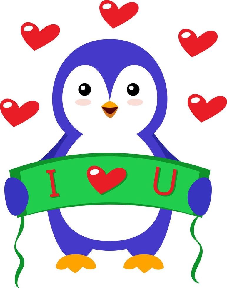 Penguin in love, illustration, vector on white background.