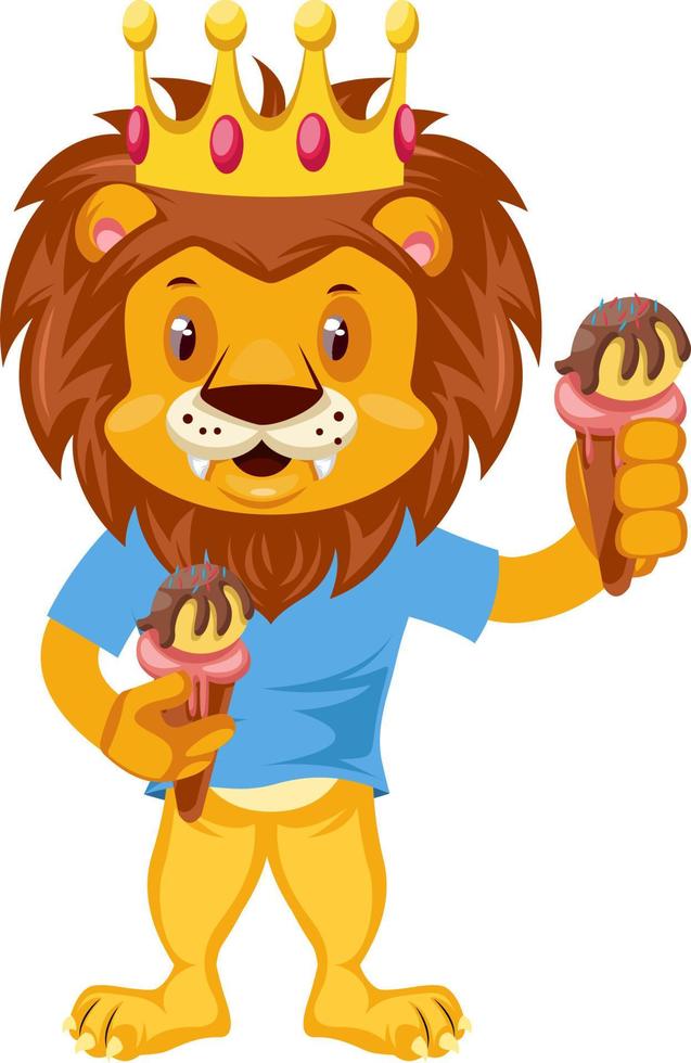 Lion with ice cream, illustration, vector on white background.