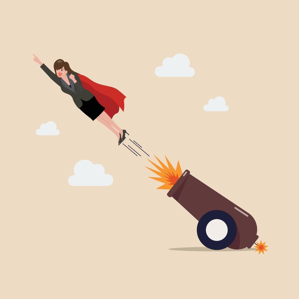Business woman shot from explosive cannon vector