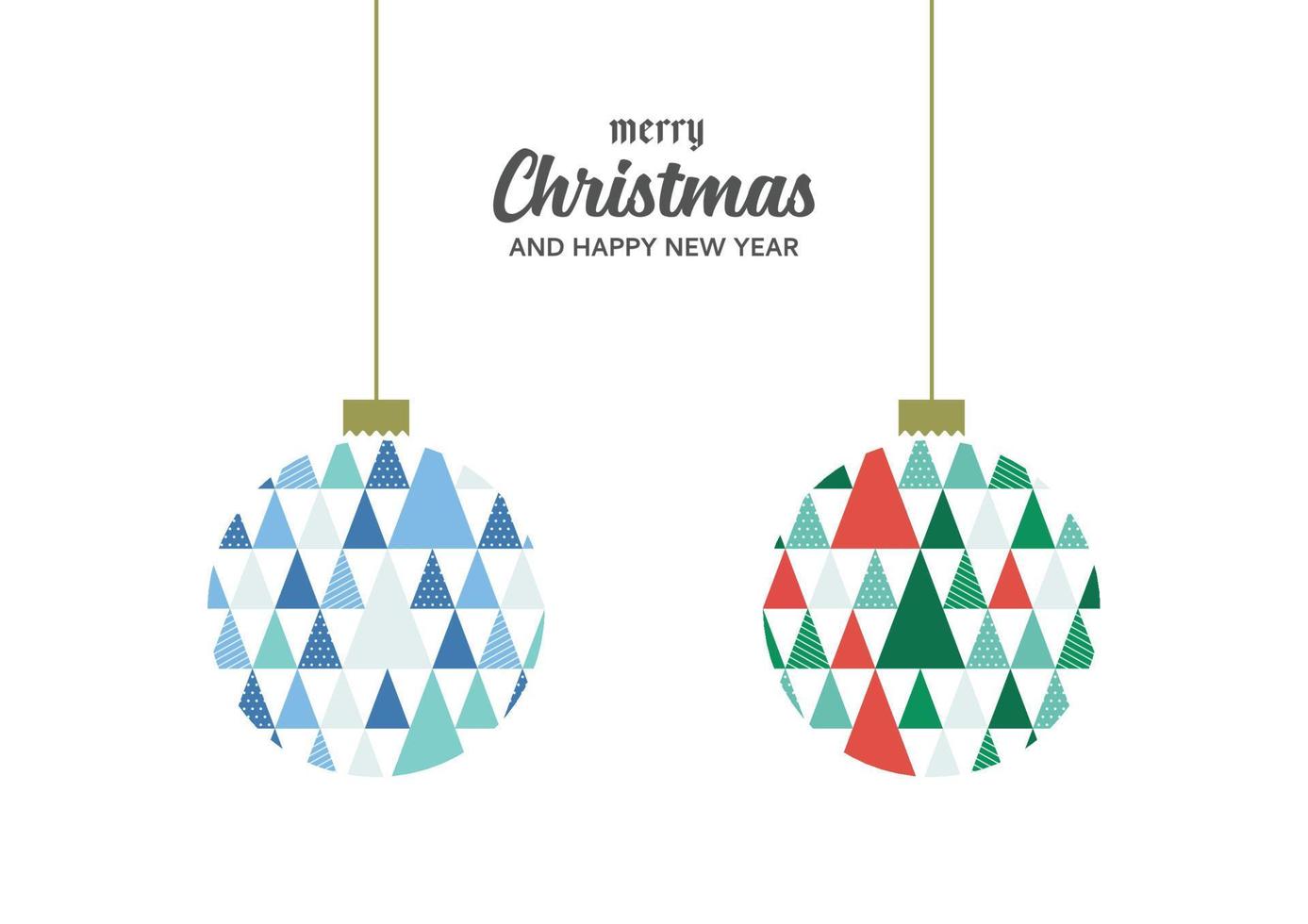 Merry Christmas balls with colorful triangle pattern vector