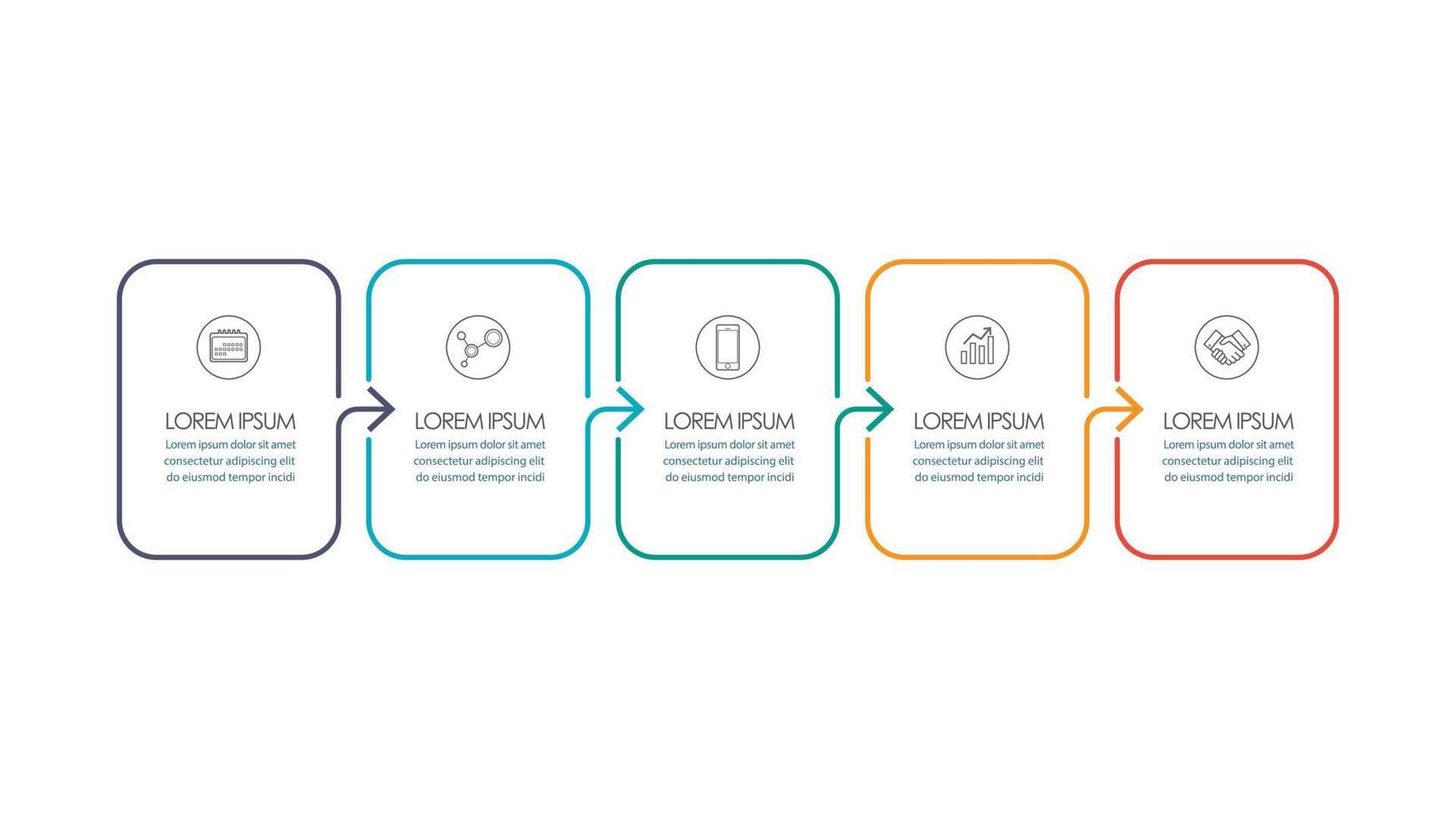 Infographic thin line frame with five steps square template vector