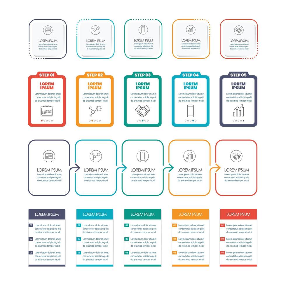 Infographic thin line frame with five steps square template vector