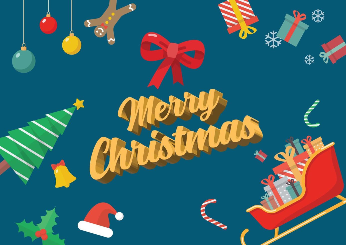Merry Christmas with decorative ornaments postcard vector