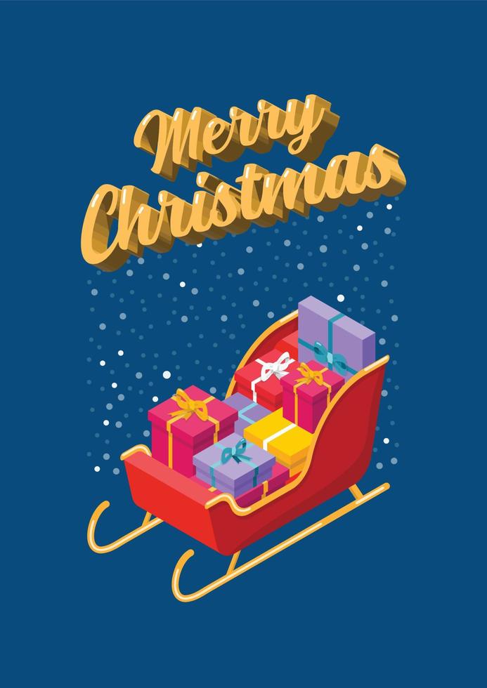 Christmas postcard Isometric of santa sleigh with piles of presents vector