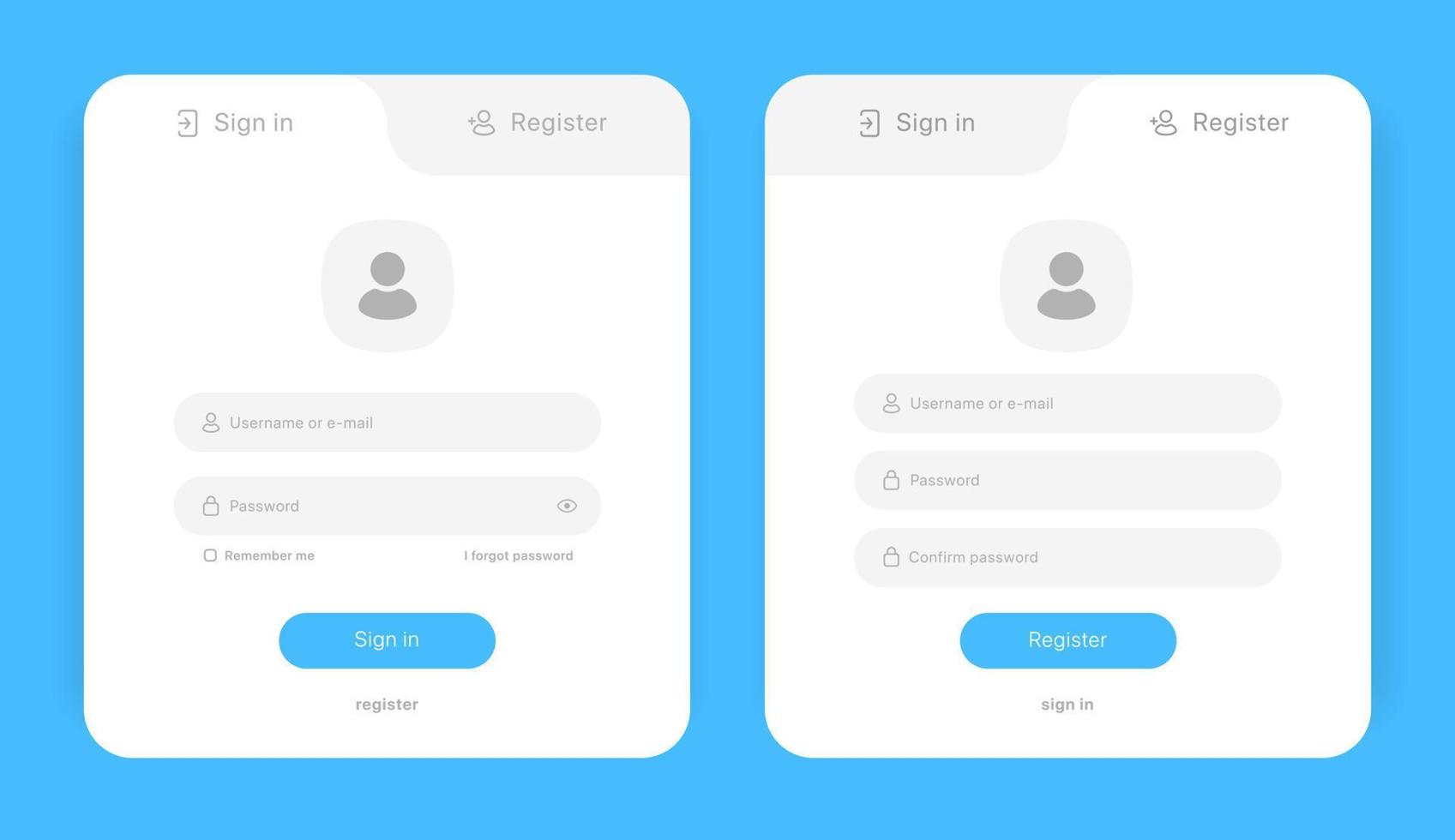 Set of sign up and sign in forms registration and login forms page