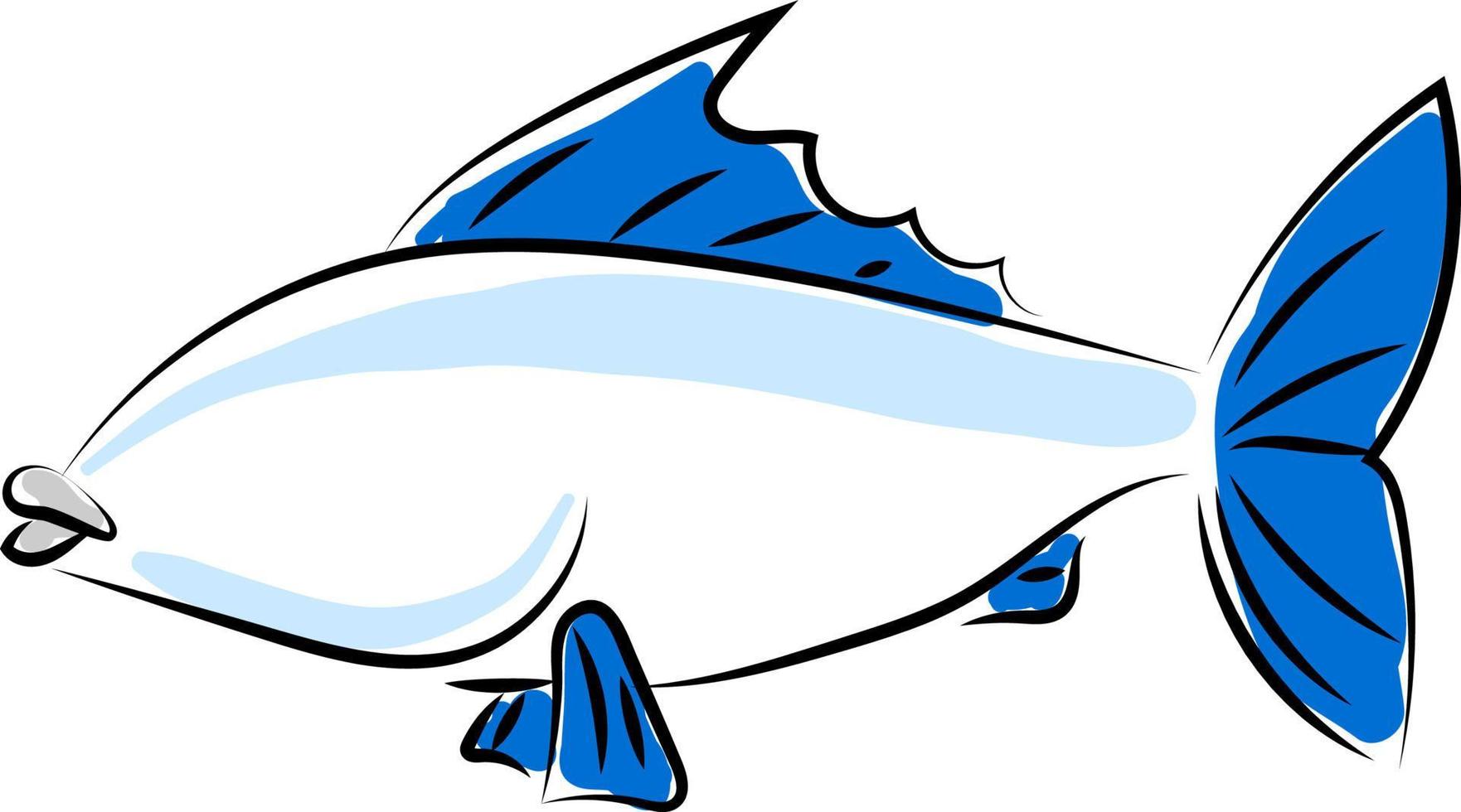 Blue fish drawing, illustration, vector on white background.