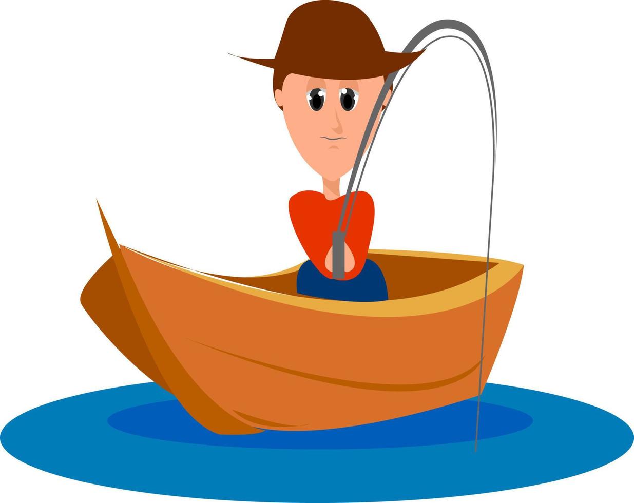 Man in a boat, illustration, vector on white background.