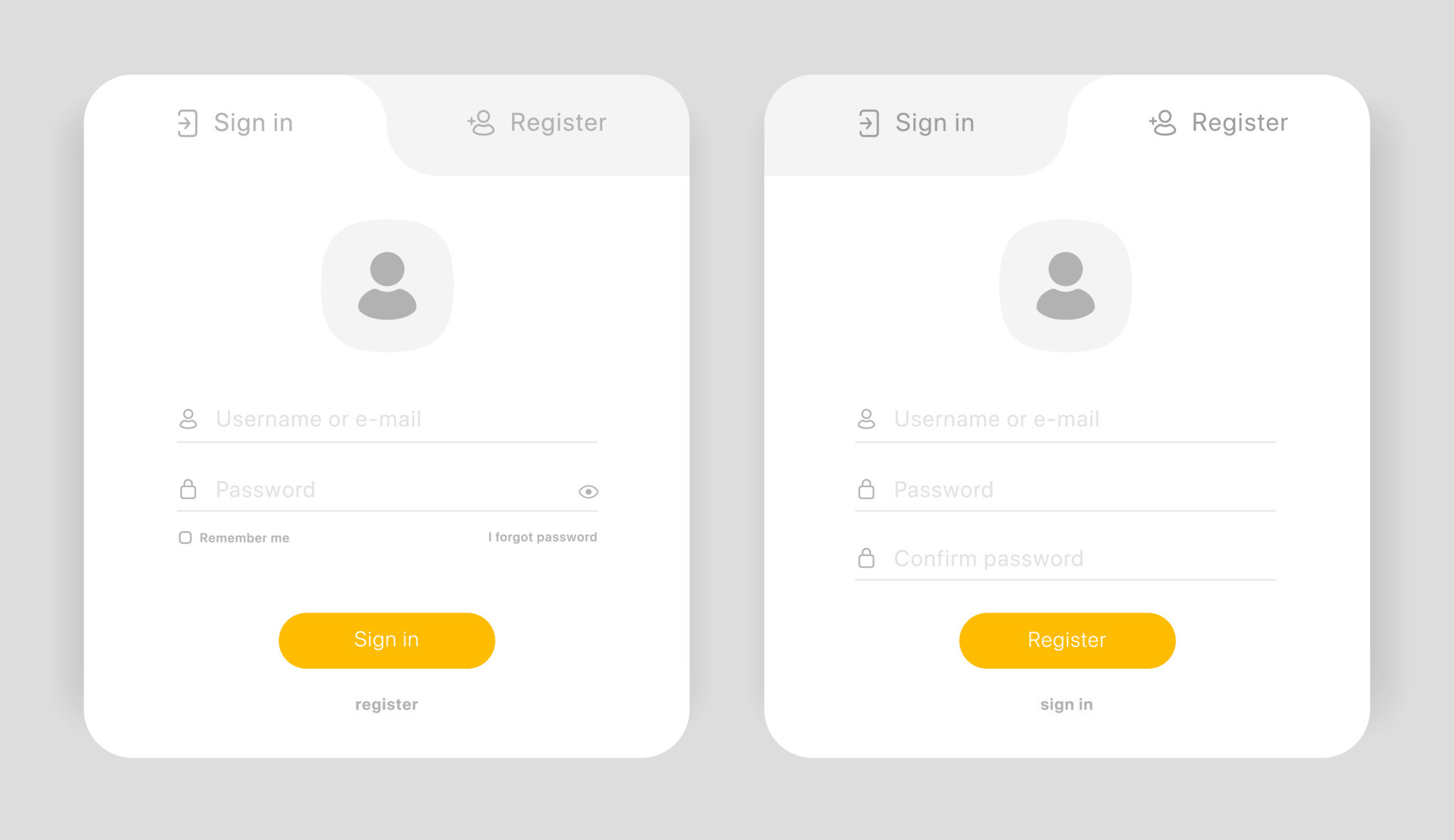 Set of Sign Up and Sign In forms. Registration and login forms page