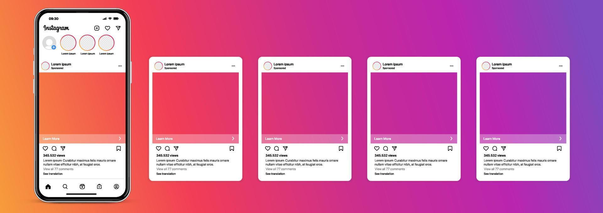 Instagram carousel post template mockup. Mobile app interface with