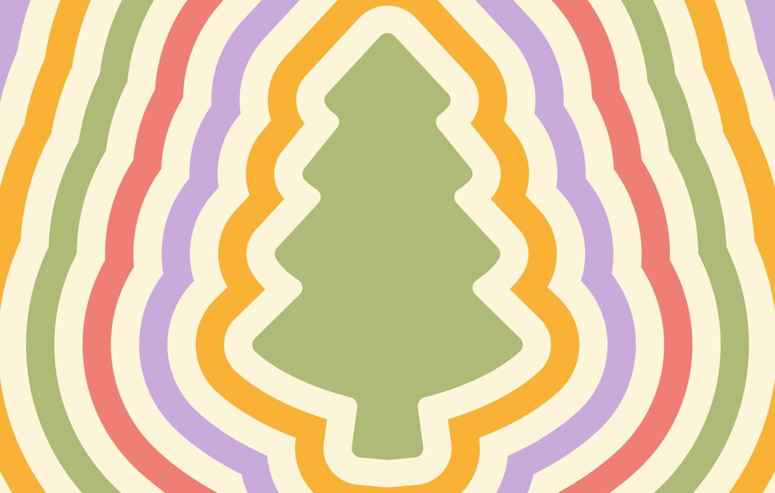 Retro horizontal background with repeating silhouette christmas tree. Trendy vector hippie print in style 70s, 80s. Pastel colors