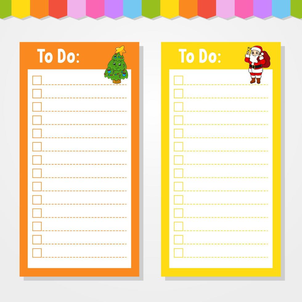 To do list for kids. Empty template. The rectangular shape. Funny character. cartoon style. For the diary, notebook, bookmark. Vector illustration.