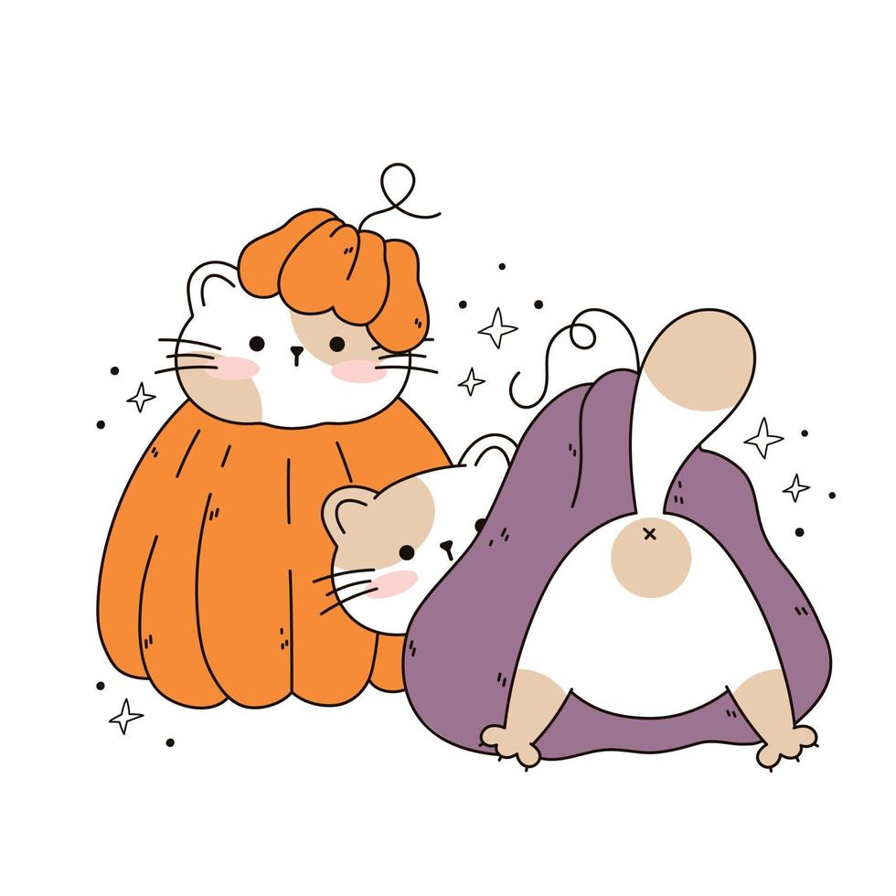 dibujar gatos graciosos sentados en una calabaza gato kawaii con calabaza para acción de gracias y dibujar gatos graciosos sentados en una calabaza gato kawaii con calabaza para acción de gracias y