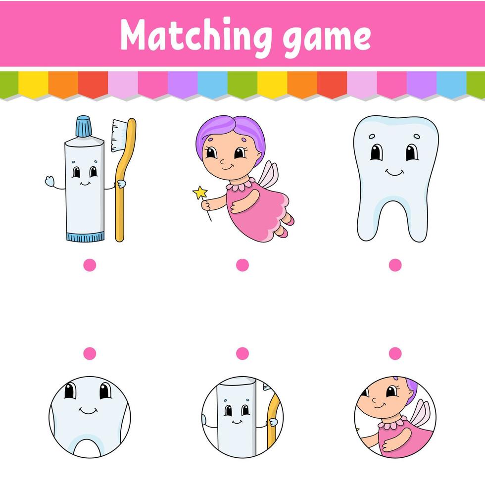 Matching game for kids. Education developing worksheet. Draw a line. Activity page. cartoon character. Vector illustration.