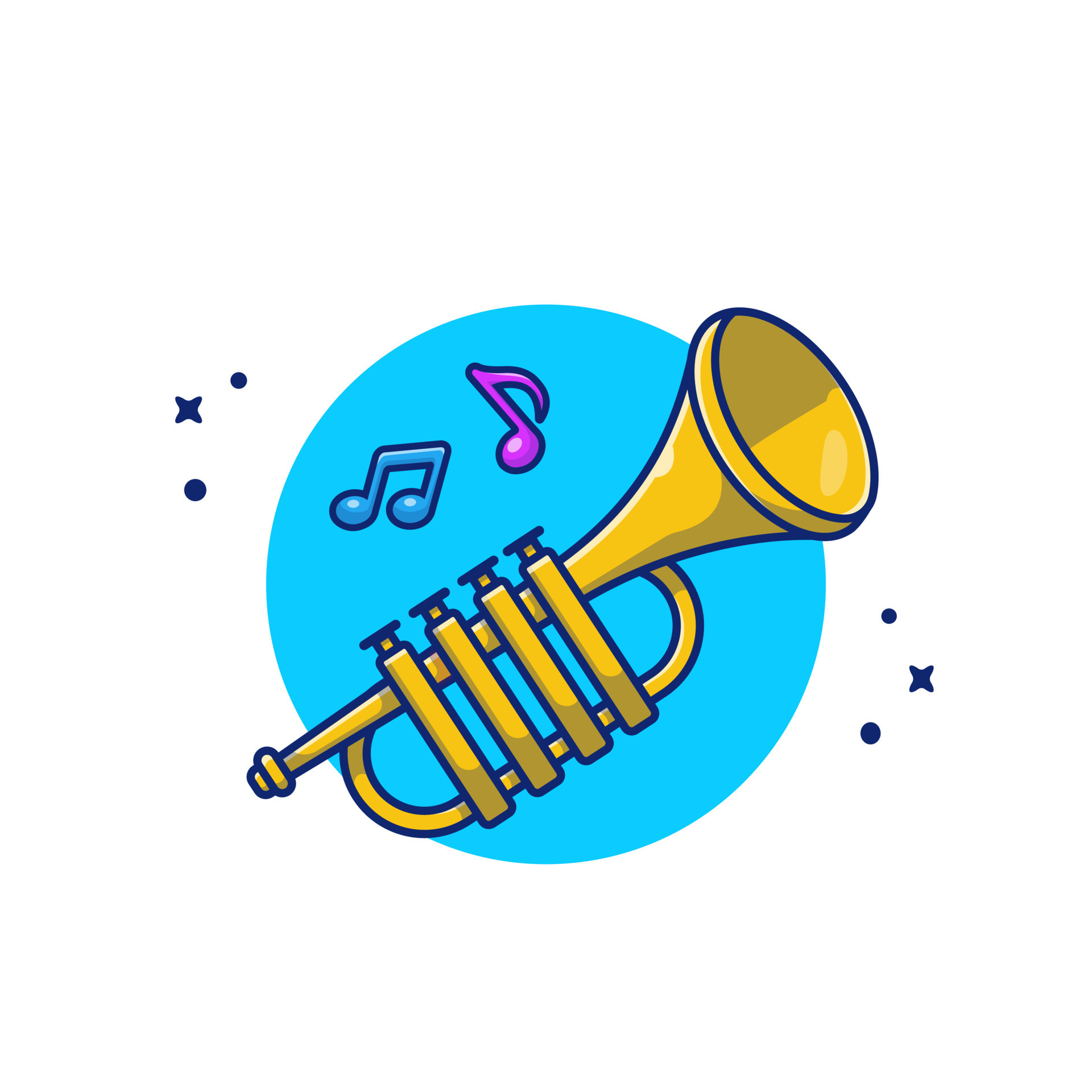 Trumpet With Music Notes Cartoon Vector Icon Illustration. Music