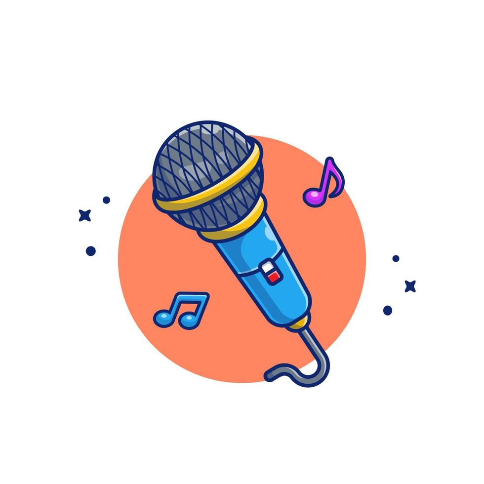 Microphone With Music Notes Cartoon Vector Icon Illustration. Music Instrument Icon Concept Isolated Premium Vector. Flat Cartoon Style