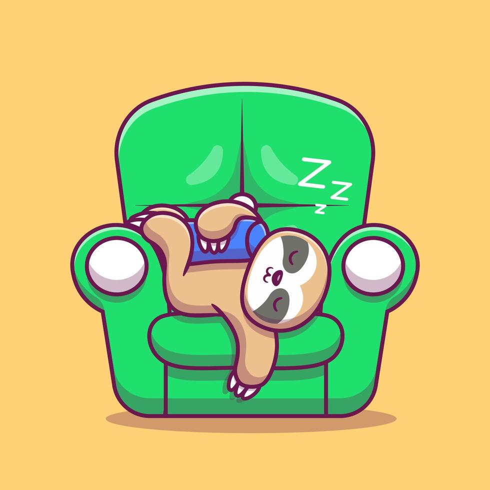 Cute Sloth Sleeping On Couch Cartoon Vector Icon Illustration. Animal Icon Concept Isolated Premium Vector. Flat Cartoon Style