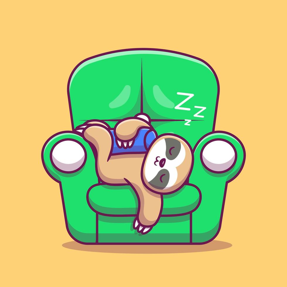 lindo perezoso durmiendo en la ilustración de icono de vector de dibujos animados de sofá. concepto de icono animal vector premium aislado. estilo de dibujos animados plana