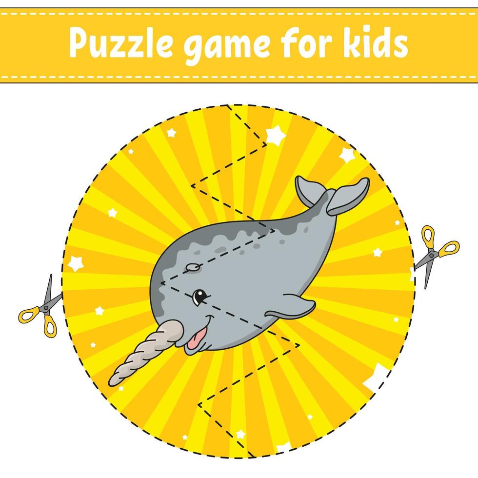 Cut and play. Round puzzle. Logic puzzle for kids. Activity page. Cutting practice for preschool. cartoon character. Vector illustration.