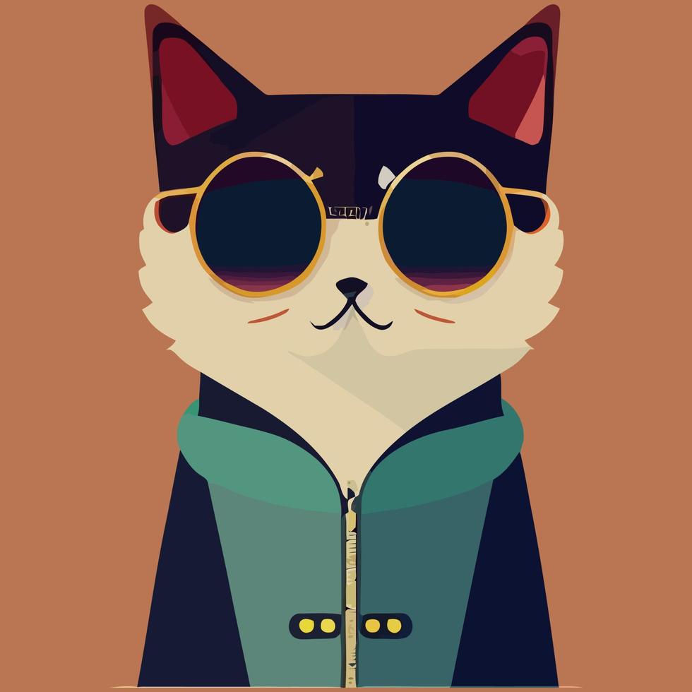 illustration Vector graphic of cat wearing sunglasses isolated perfect for logo, mascot, icon or print on t-shirt