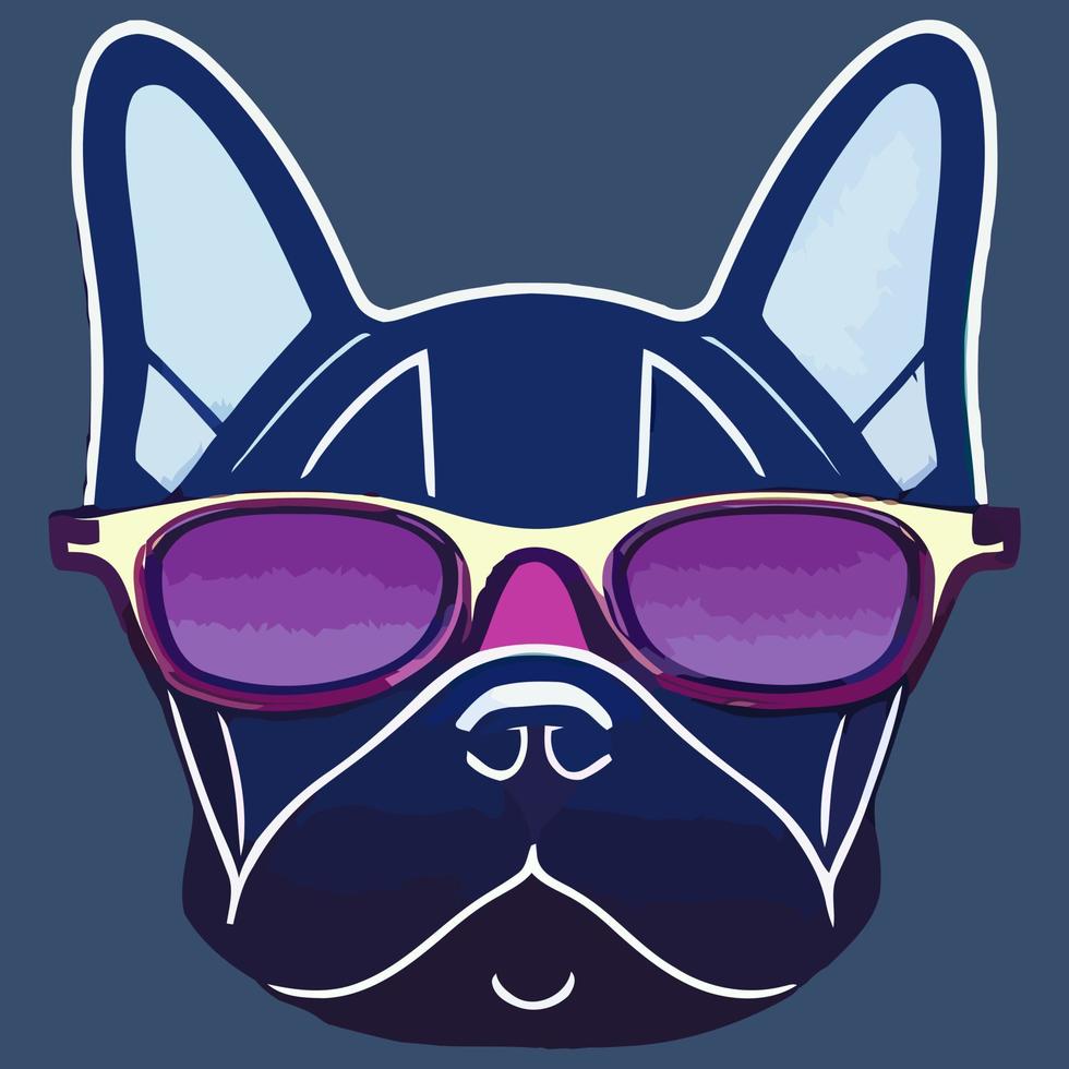 gráfico vectorial de ilustración de bulldog francés con gafas de sol aislado bueno para logotipo, icono, mascota, imprimir o personalizar su diseño vector