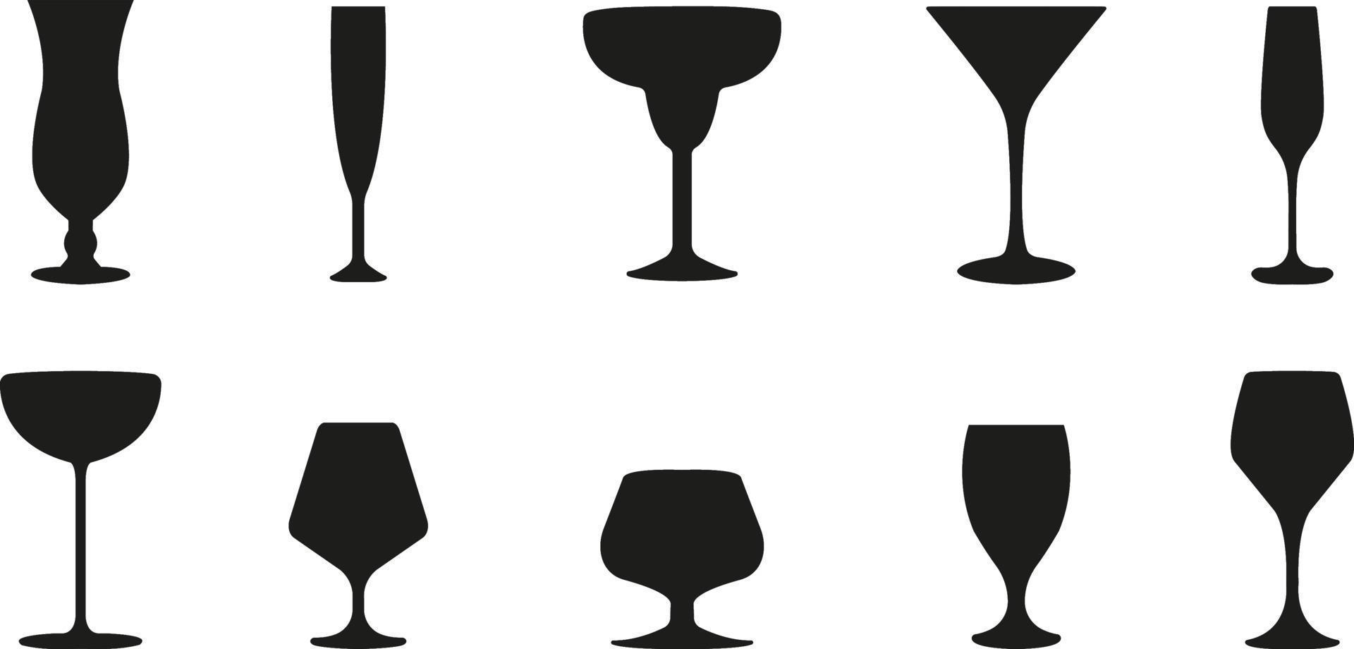 conjunto de silueta vectorial de vasos de alcohol vector