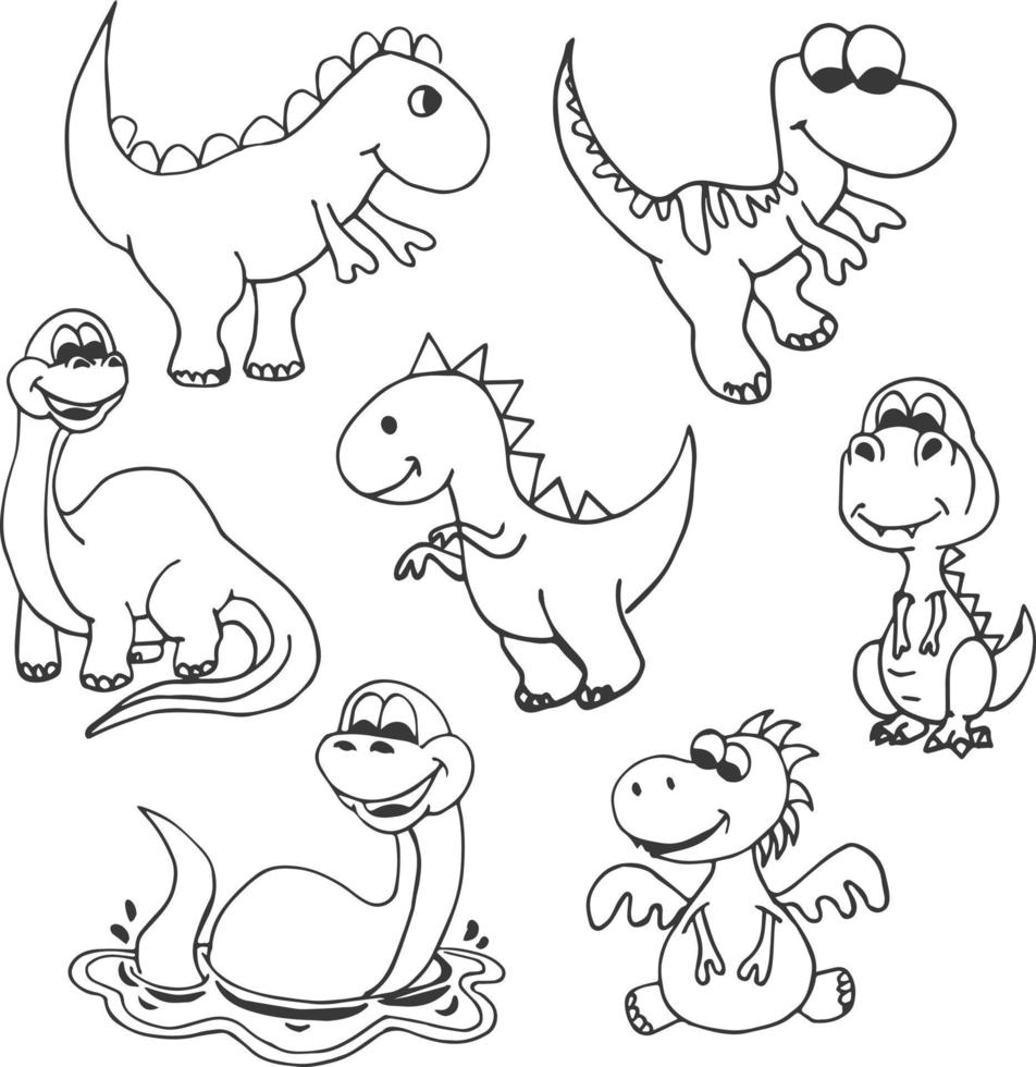 Cartoon Dino Hand Drawn Vector Illustration Objects Set