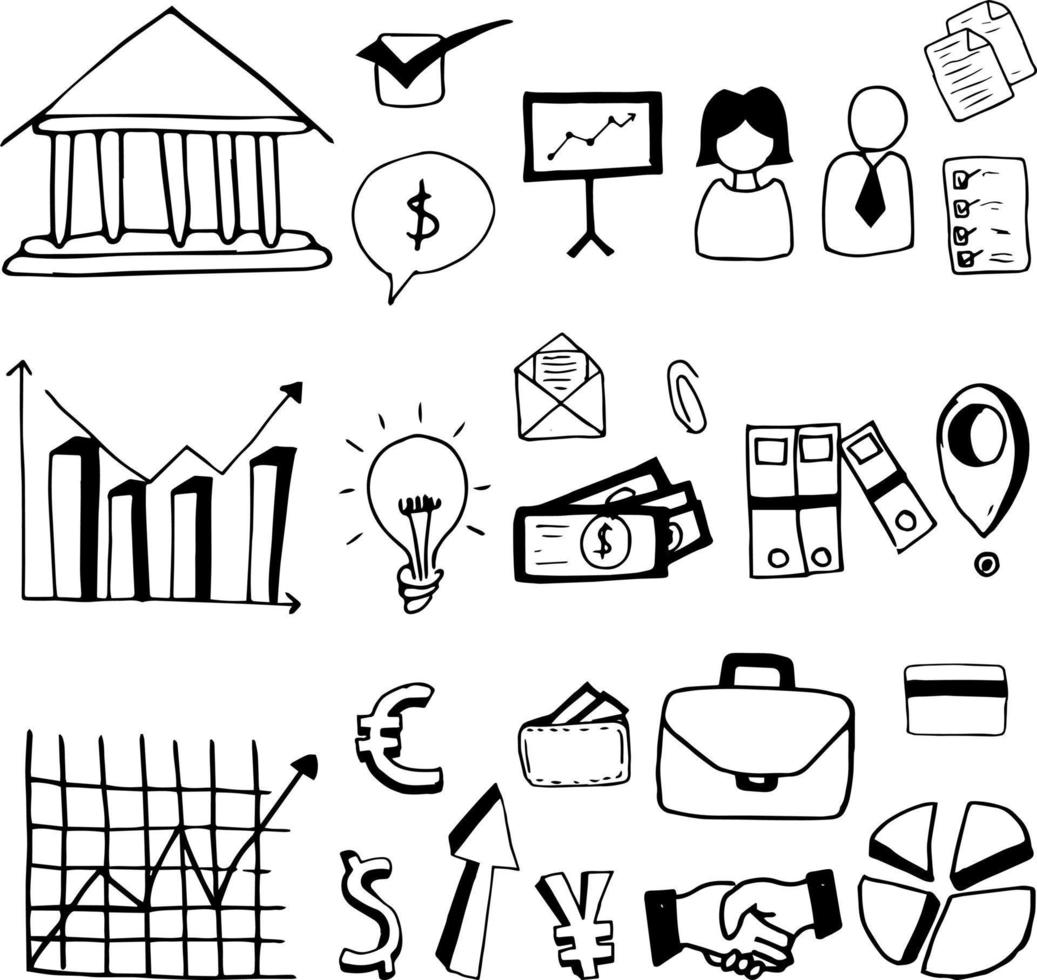 Business Hand Drawn Vector Illustration Objects Set