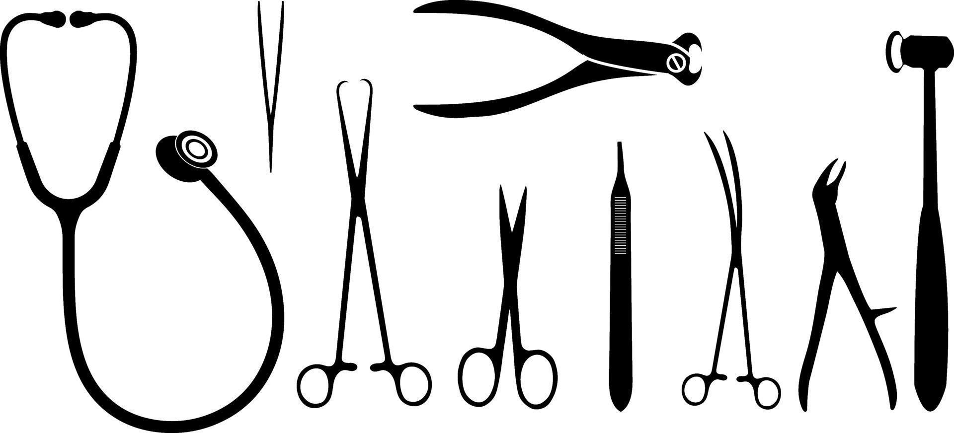 doctor, herramientas, vector, silueta, conjunto vector