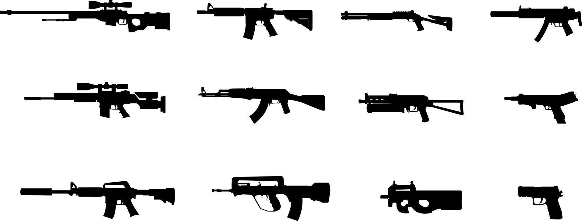 armamento, armas, vector, silueta, conjunto vector