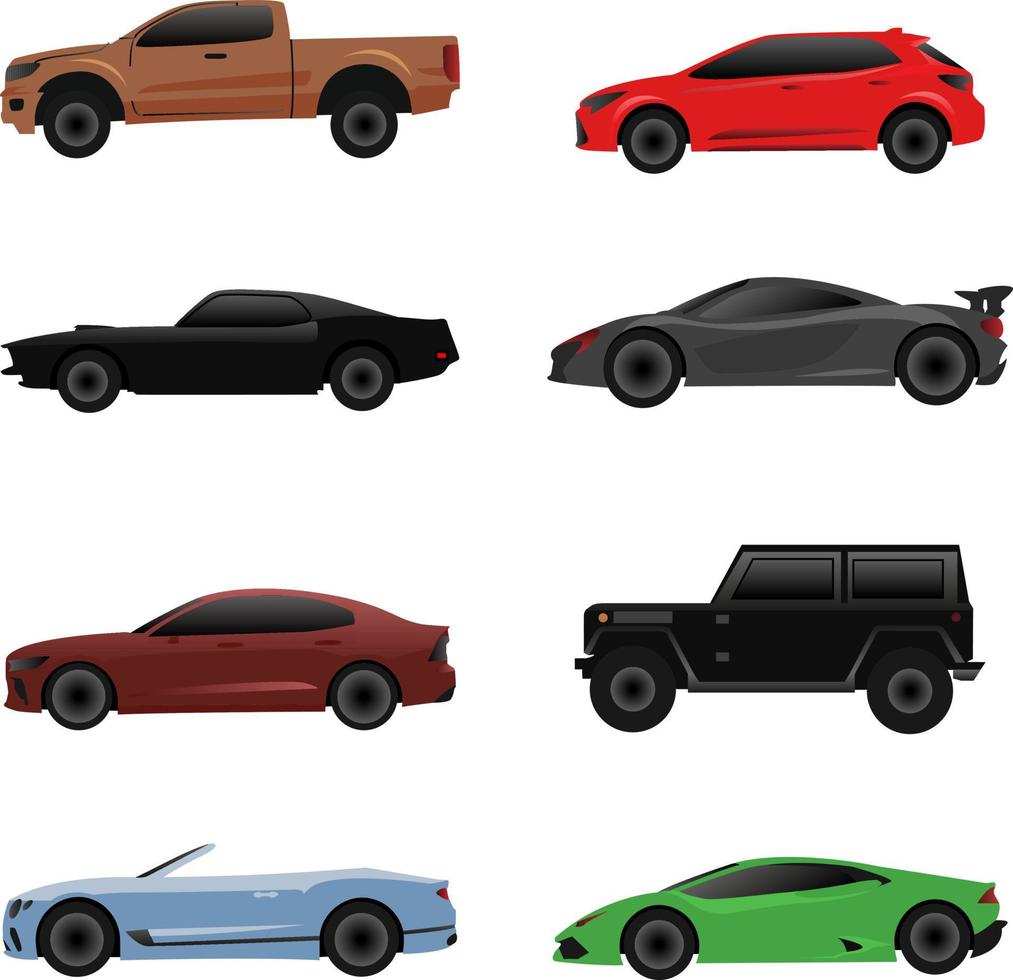 Colorful Cars Vector Illustration Set