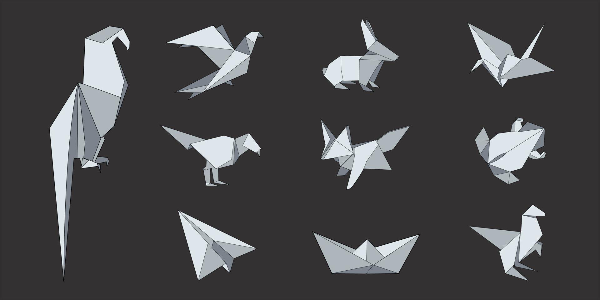 Origami Vector Drawing Illustration  Set