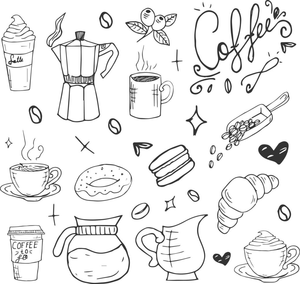 Coffee Shop Hand Drawn Vector Illustration Objects Set