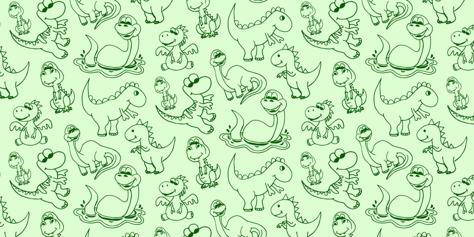 Cartoon Dino Vector Hand Drawn Pattern