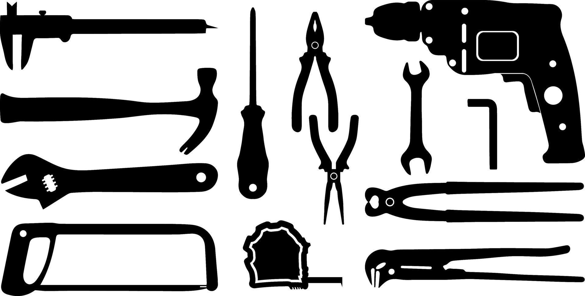 Repair Tools Vector Silhouette Set