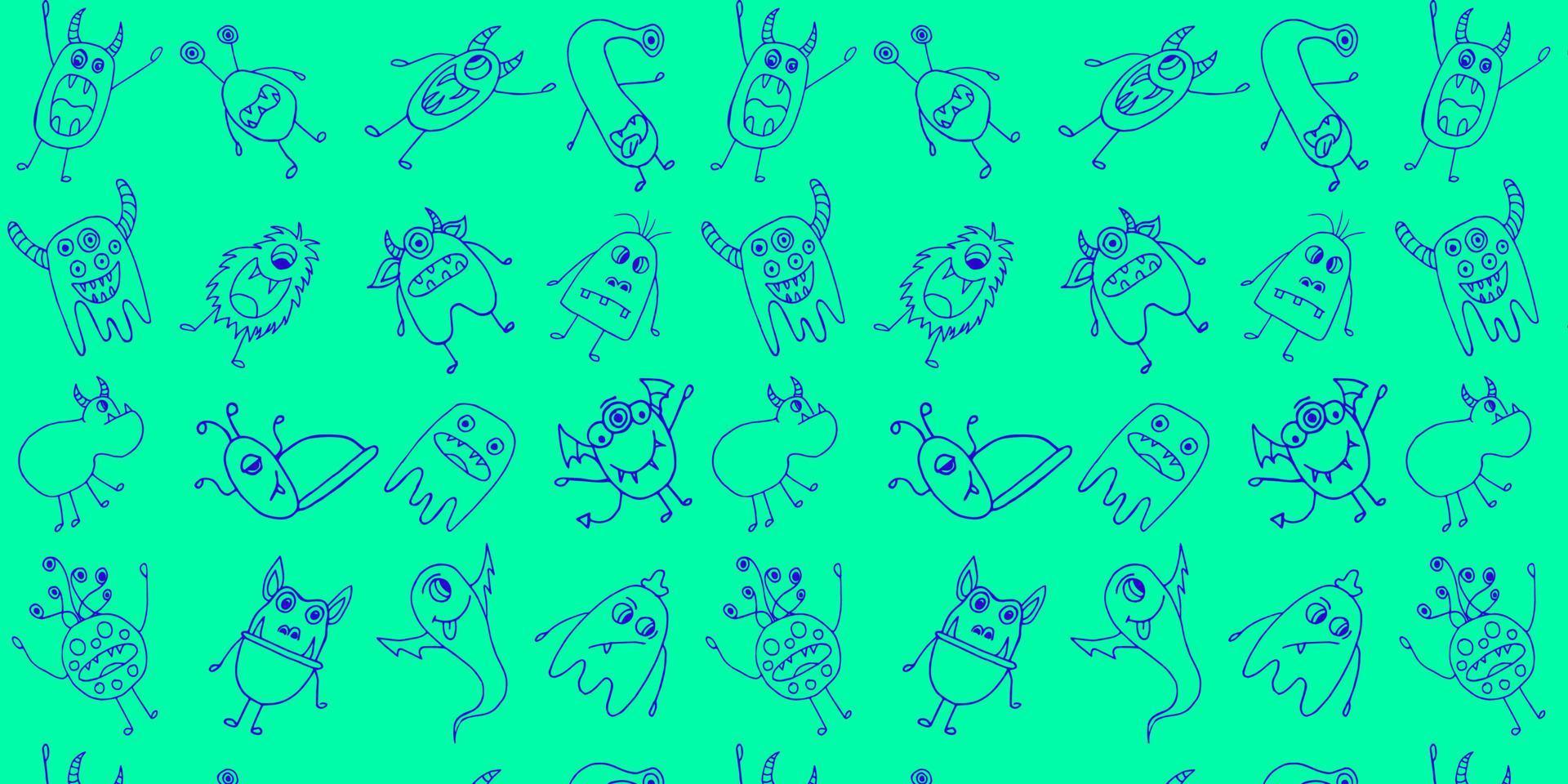 monstruos de dibujos animados vector patrón dibujado a mano