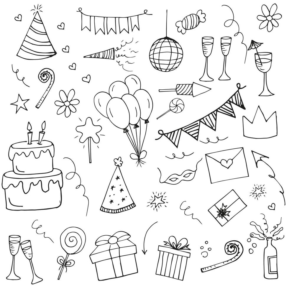 Party Hand Drawn Vector Illustration Objects Set