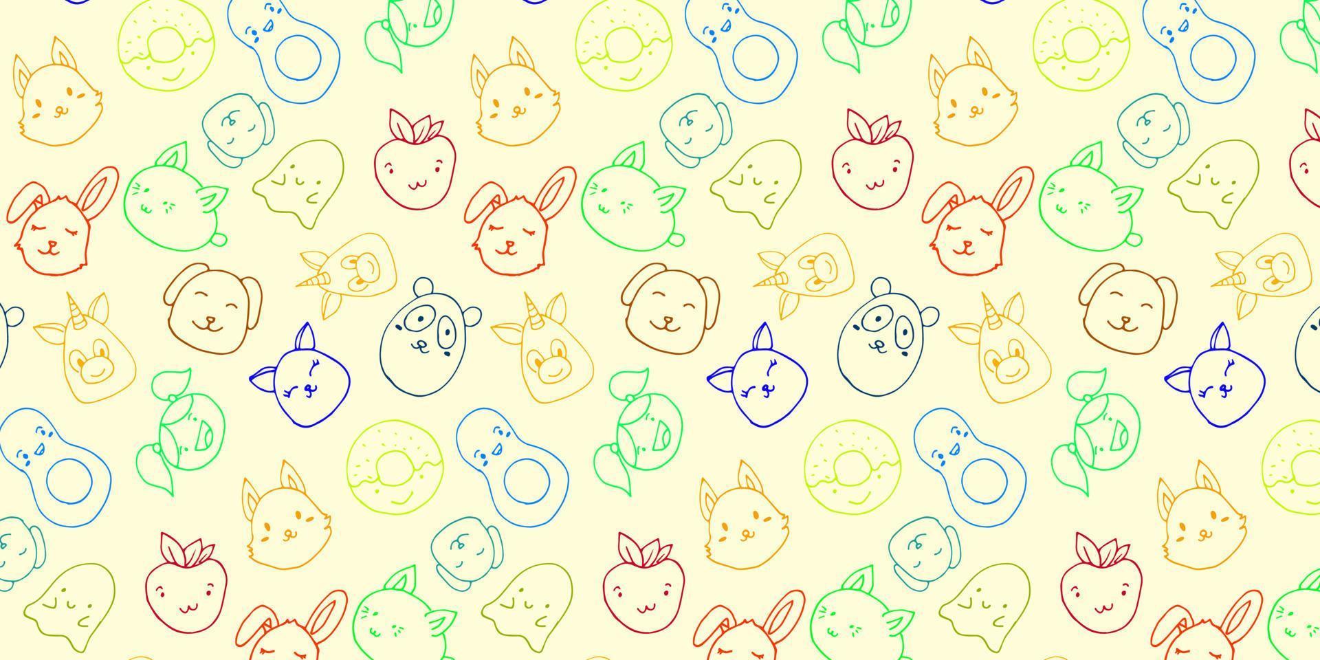 Cartoon Cute Characters Vector Hand Drawn Pattern