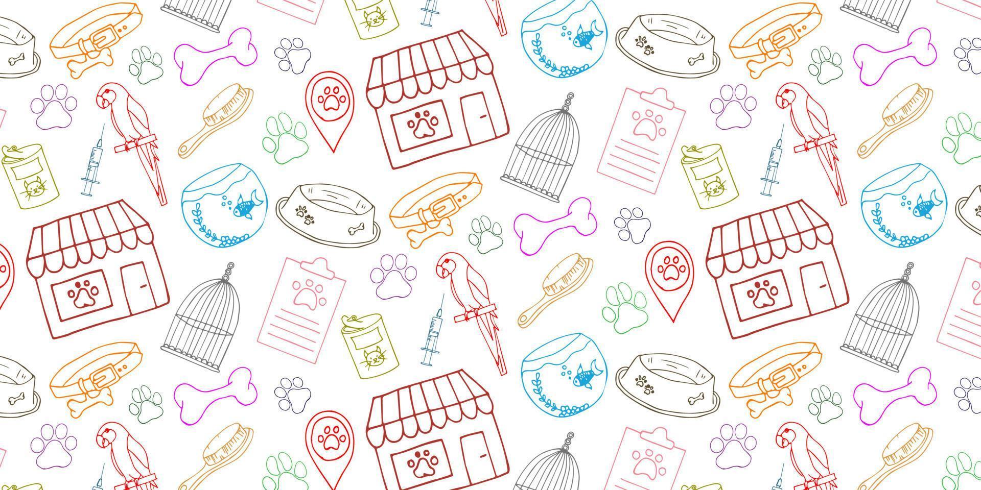 Colorful Pet Shop Vector Hand Drawn Pattern