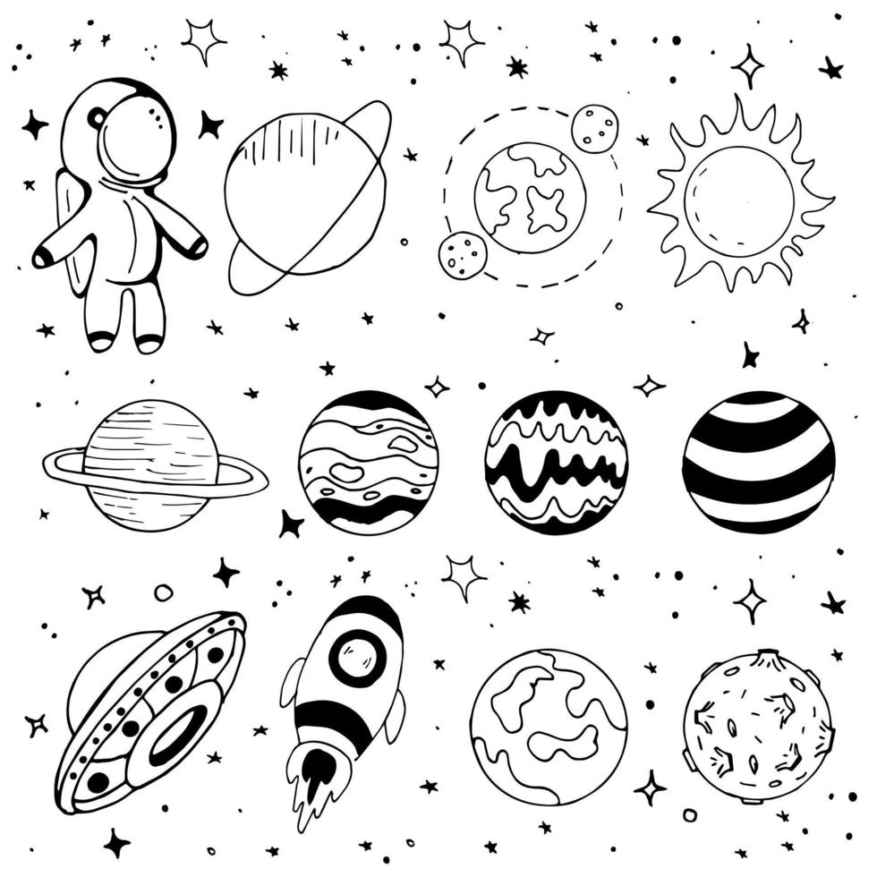 Space Hand Draw Vector Illustration Objects Set