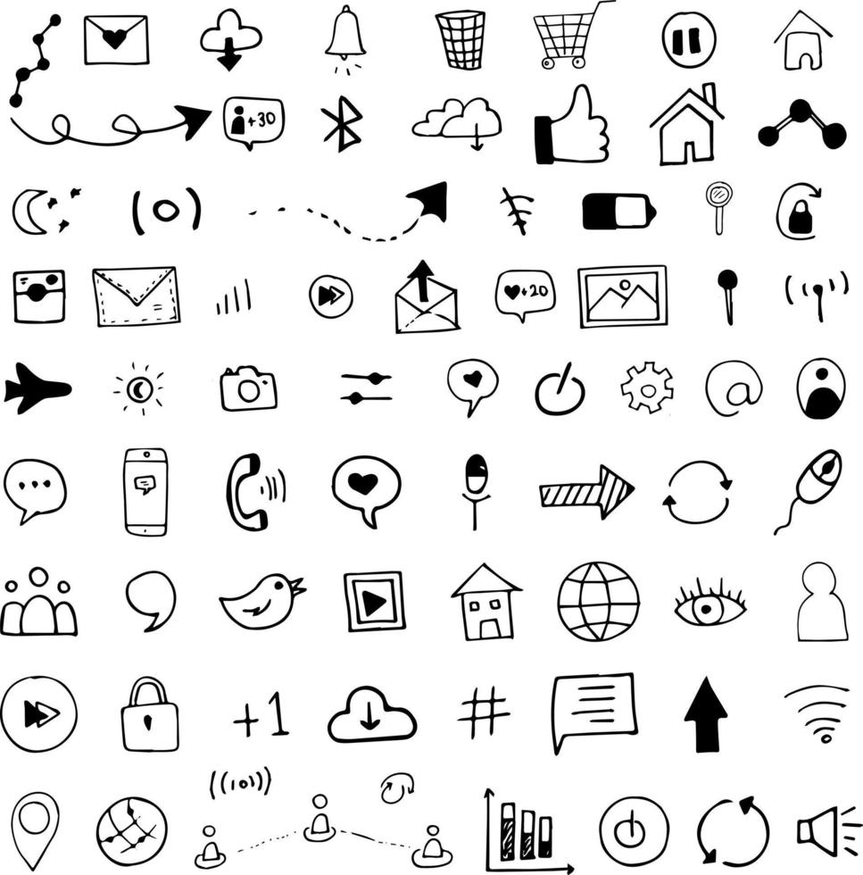 Social Media Icon Hand Draw Vector Illustration Objects Set