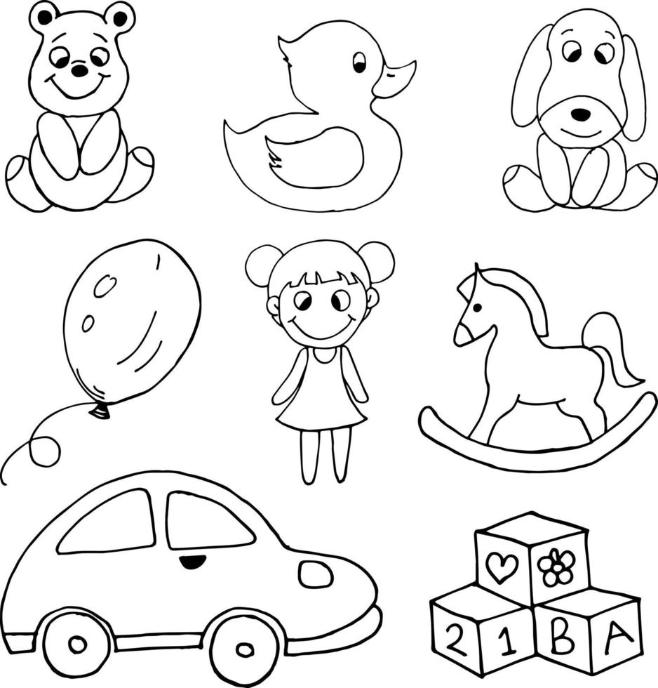 Toys Hand Drawn Vector Illustration Objects Set