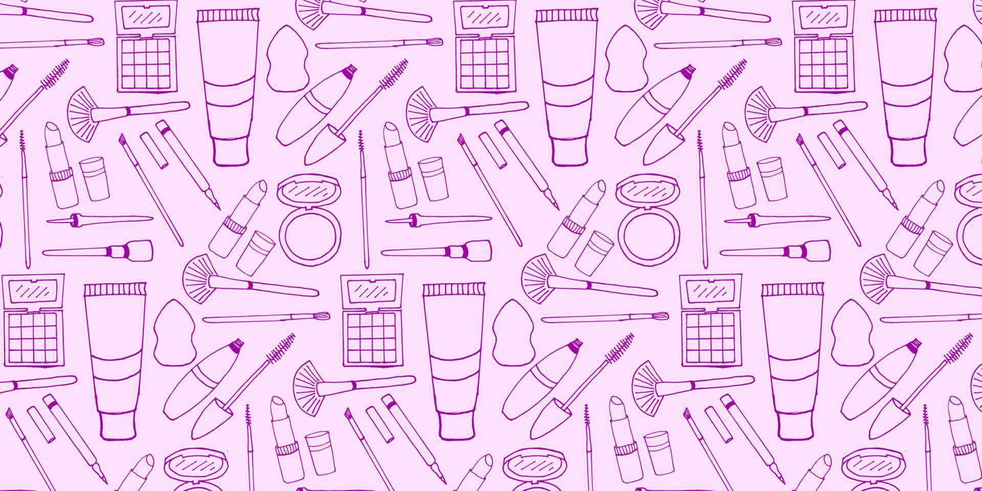 Purple Make Up Tools Hand Drawn Vector Hand Drawn Pattern